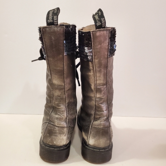 Dr. Martens - Le Sequin 14 Eye Silver Gunmetal boots Rare Ribbon Lace -Ladies 10 - Picture 2 of 12
